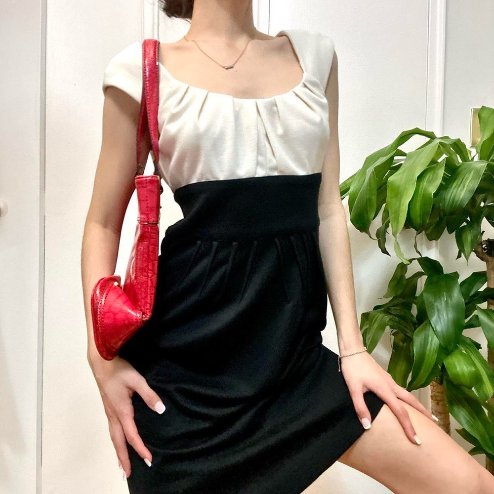Jessica Vintage Cream & Black Chic Midi Dress Size US 8